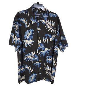 Cherokee Men Shirt XL 100% Silk Button Pocket Hawaiian Tropical Short Sleeve